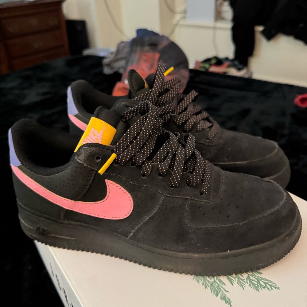Black Sneakers with Pink and Purple Accents